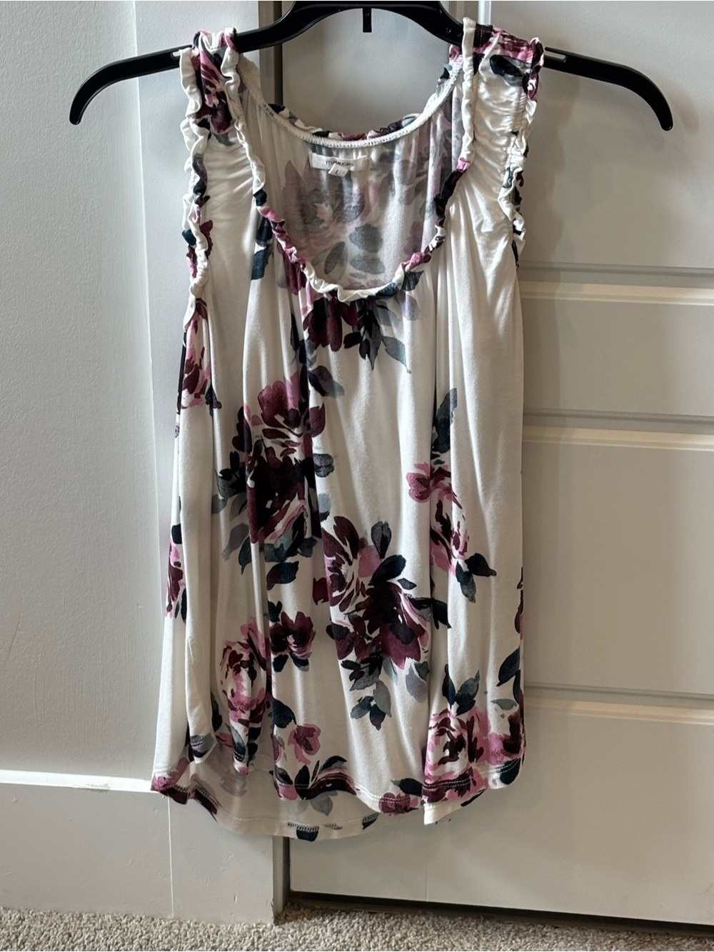 Maurices White Tank Top with Pink and Black Floral Print - Picture 1 of 4